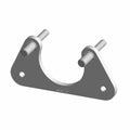 Gray metal brake caliper mount bracket with two cylindrical mounting pins and three mounting holes.