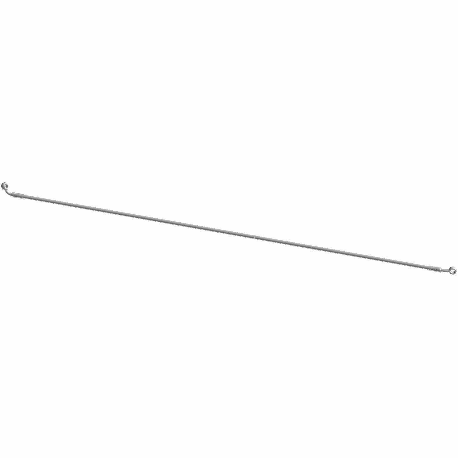 Silver metal front brake line tube with curved ends and connector fittings.