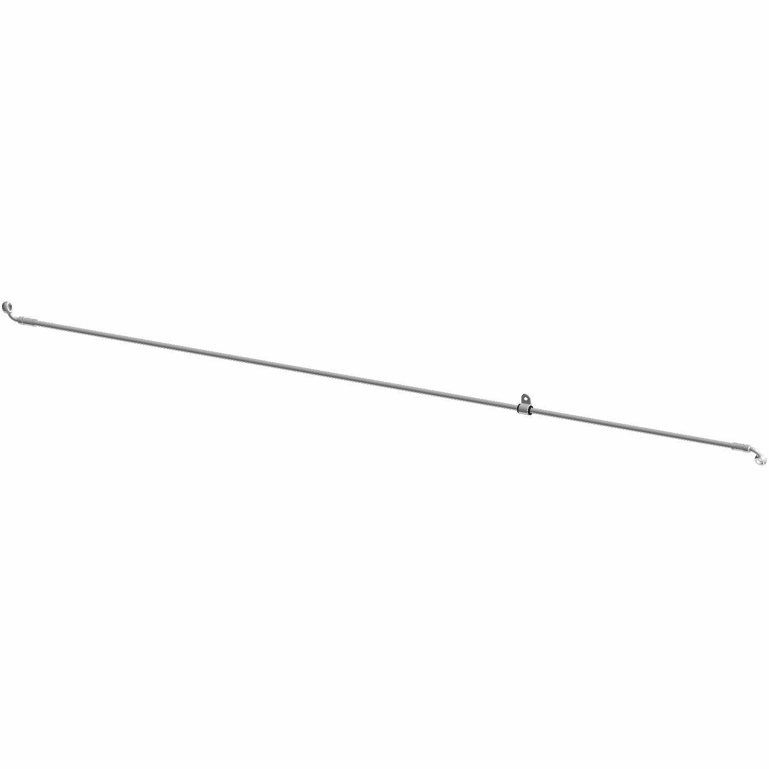 Long, slim metal front brake line with smooth bends and small mounting brackets on a white background.