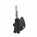 Chrome and black rear master cylinder with a white plastic actuator lever and mounting points.