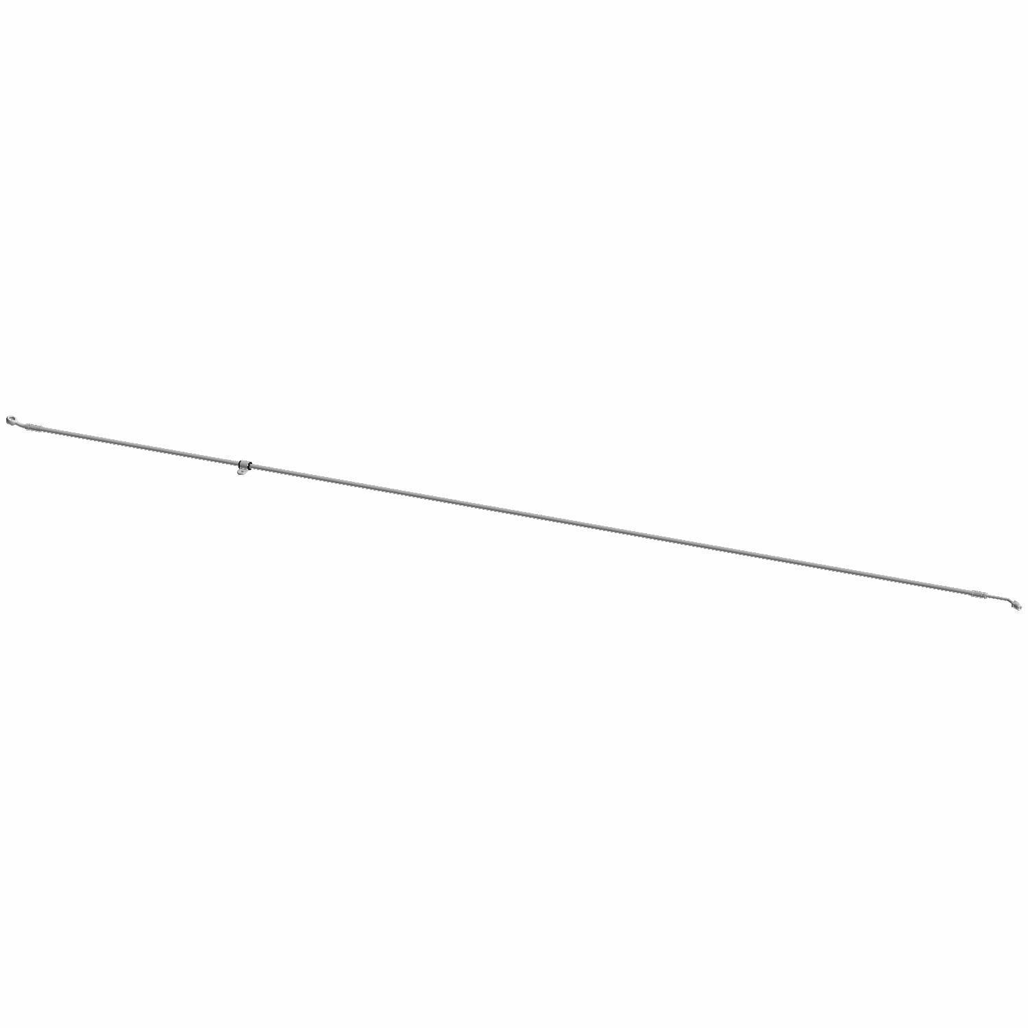 Long, thin silver metal brake line with threaded ends and small mounting brackets.