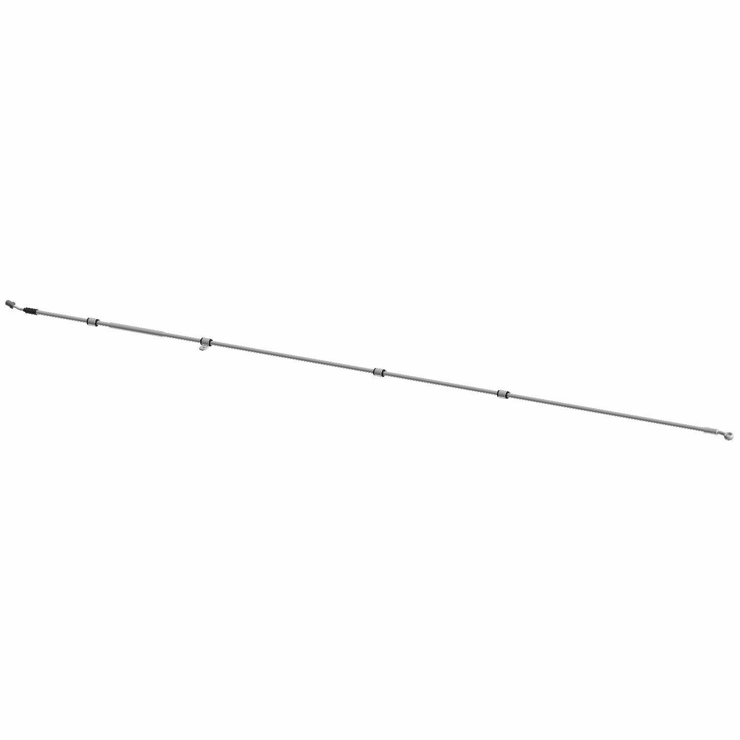 Long slender metallic brake line with multiple small attachment points along its length.