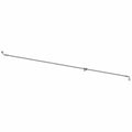 Silver metal brake line with curved fittings on both ends, slim and elongated design.