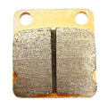 Square front brake pad with a metallic friction surface and two mounting holes on a gold-toned backing plate.