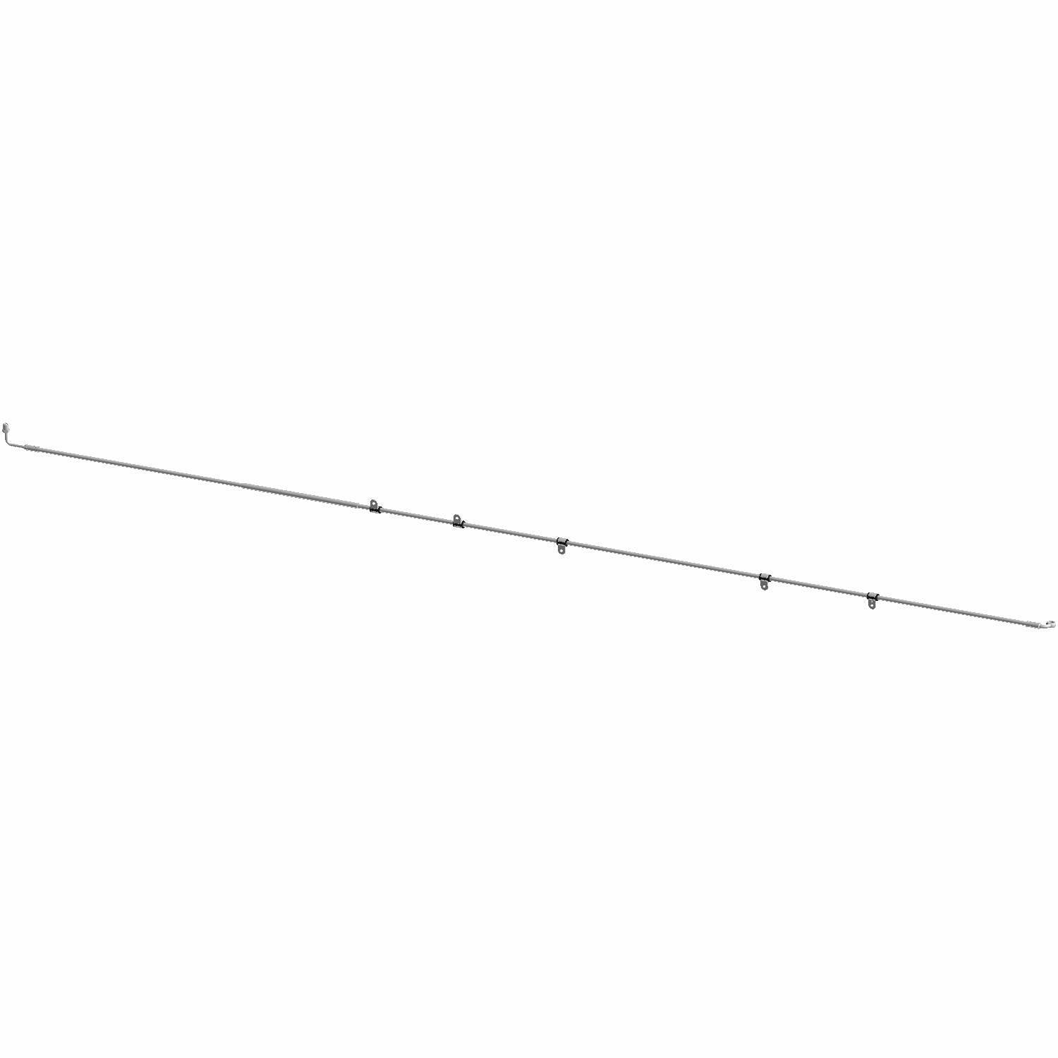 Long thin metal rear brake line for offroad vehicle, featuring multiple mounting clips along its length.