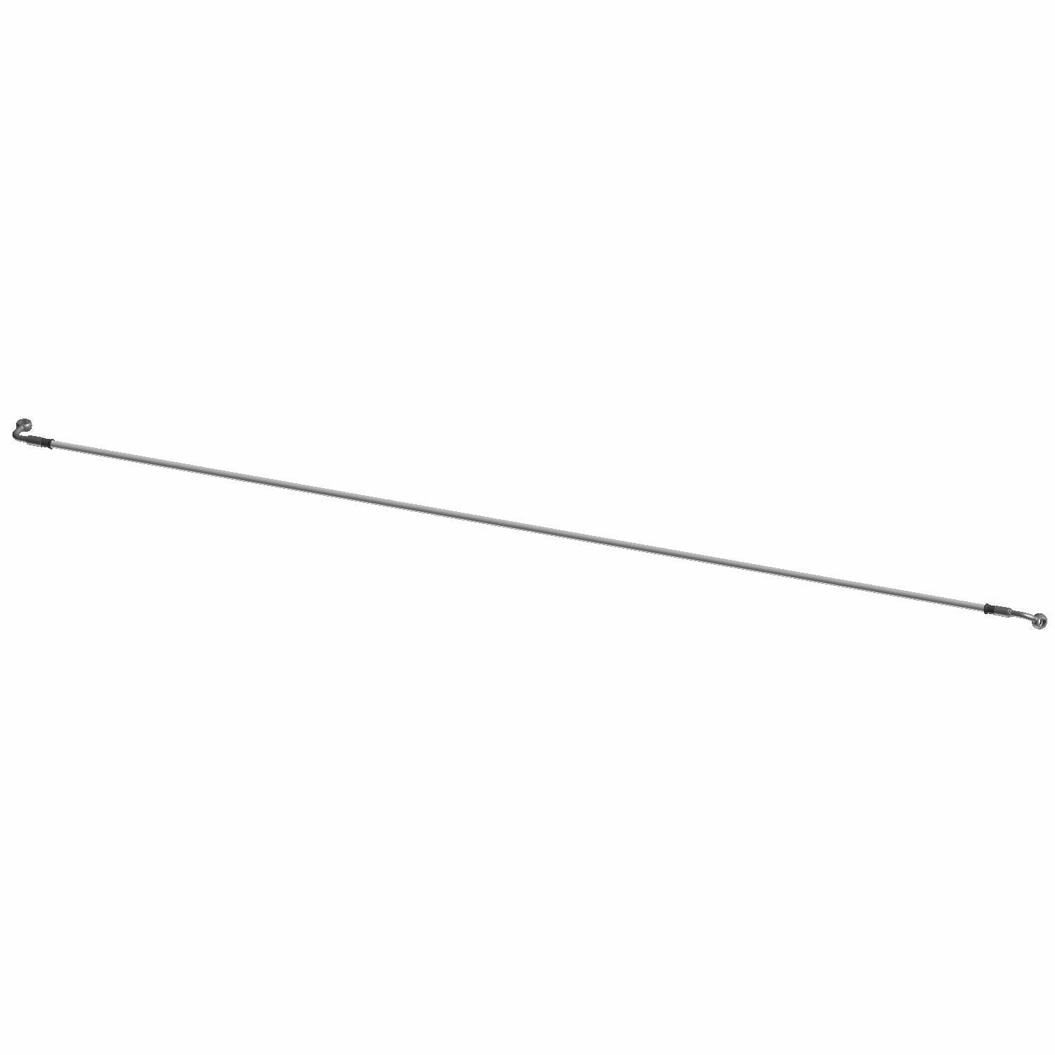Long thin black metal front brake line with hose fittings on both ends for Polaris UTVs.
