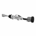 Black and silver metal motorcycle brake master cylinder with reservoir and mounting hardware.