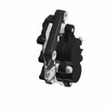 Black front brake caliper with mounting hardware and ABS sensor bracket for motorcycle.