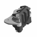 Black and silver rear brake caliper for Polaris UTV, compact metal and composite design.