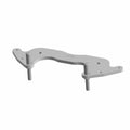Gray metal brake caliper mount bracket with two cylindrical mounting posts and multiple bolt holes.