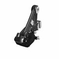 Black metal rear brake caliper with mounting bracket and silver bolts designed for motorcycles.