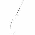 Black metal brake line hose with silver fittings, curved shape for front master cylinder connection.