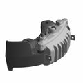 Gray metallic front 3-piston brake caliper with black protective cover and mounting brackets.