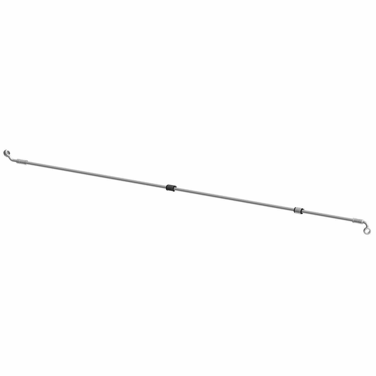 Long thin metallic front brake line with bent ends and two black rubber mounts along the shaft.