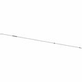 Thin silver metal brake line with black connectors on each end and small black clips along its length.