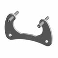 Matte black metal rear caliper mount bracket with two threaded studs and two mounting holes.