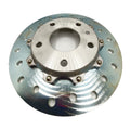 Silver metal Polaris disk brake unit hub with multiple bolt holes and perforated ventilation slots.