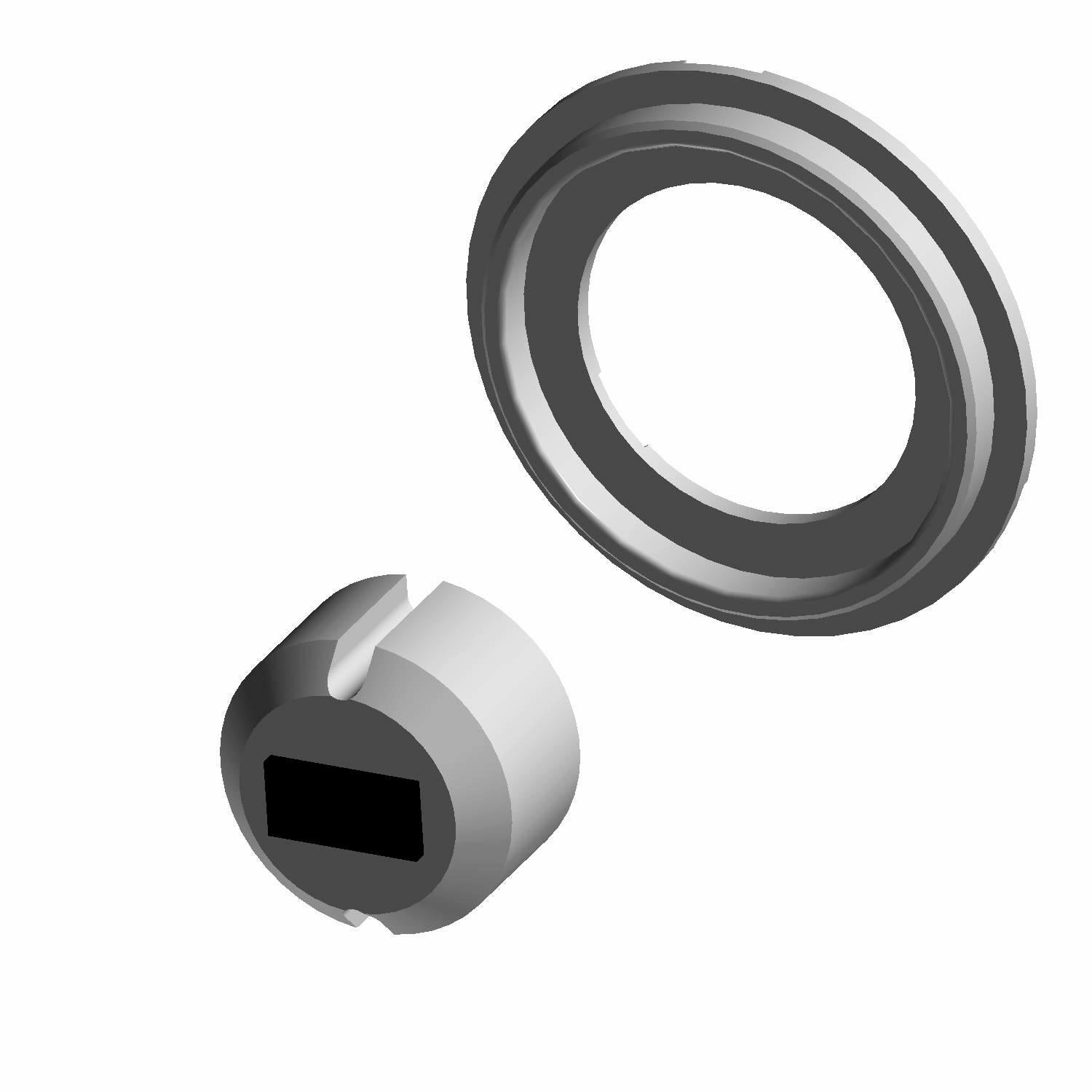 Grey round brake reservoir cap with a black rectangular center and a matching rubber gasket ring.