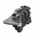 Black and silver rear brake caliper with mounting bracket and piston housing for offroad vehicle.