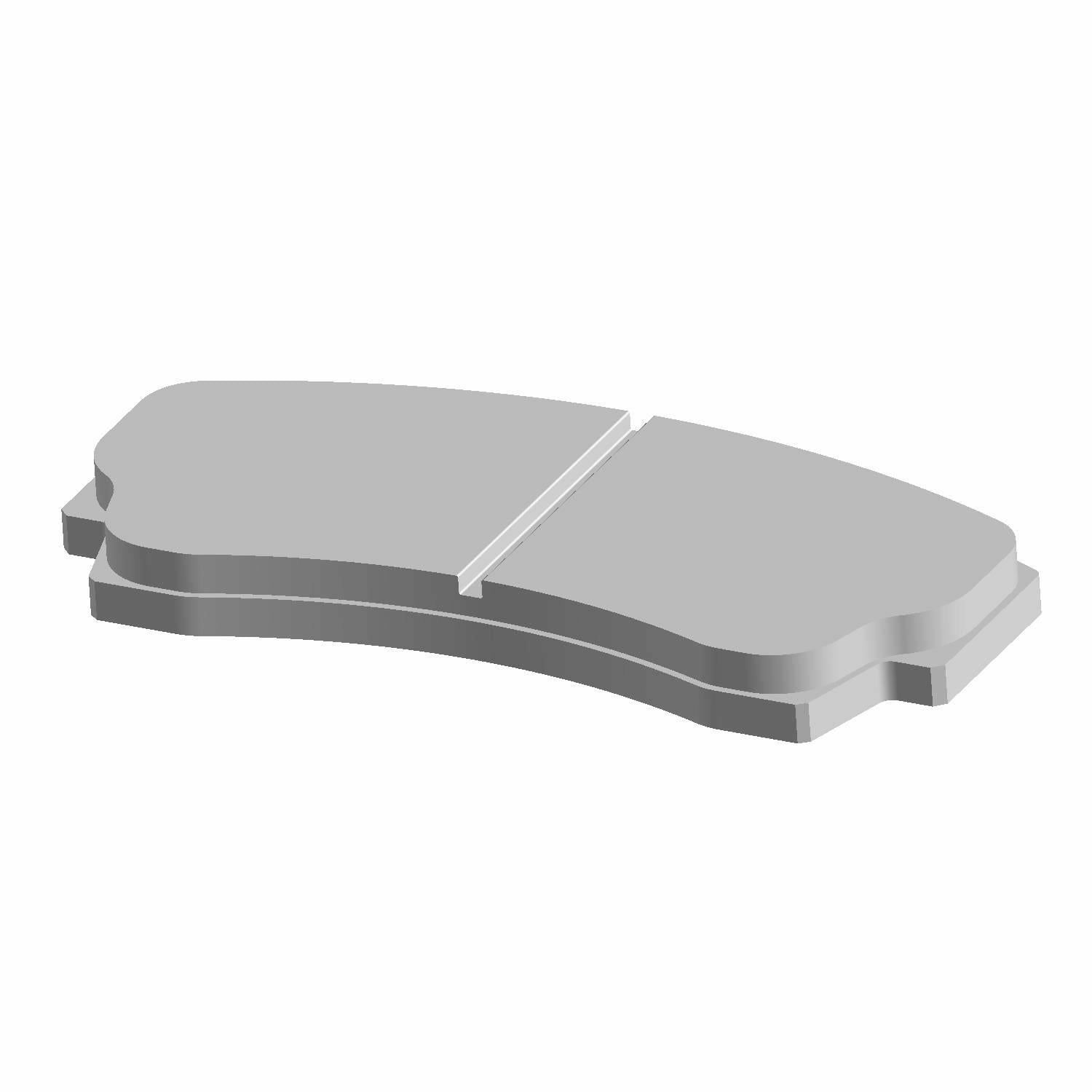 Gray curved front brake pads with a central groove, designed for offroad use, made of metal and friction material.