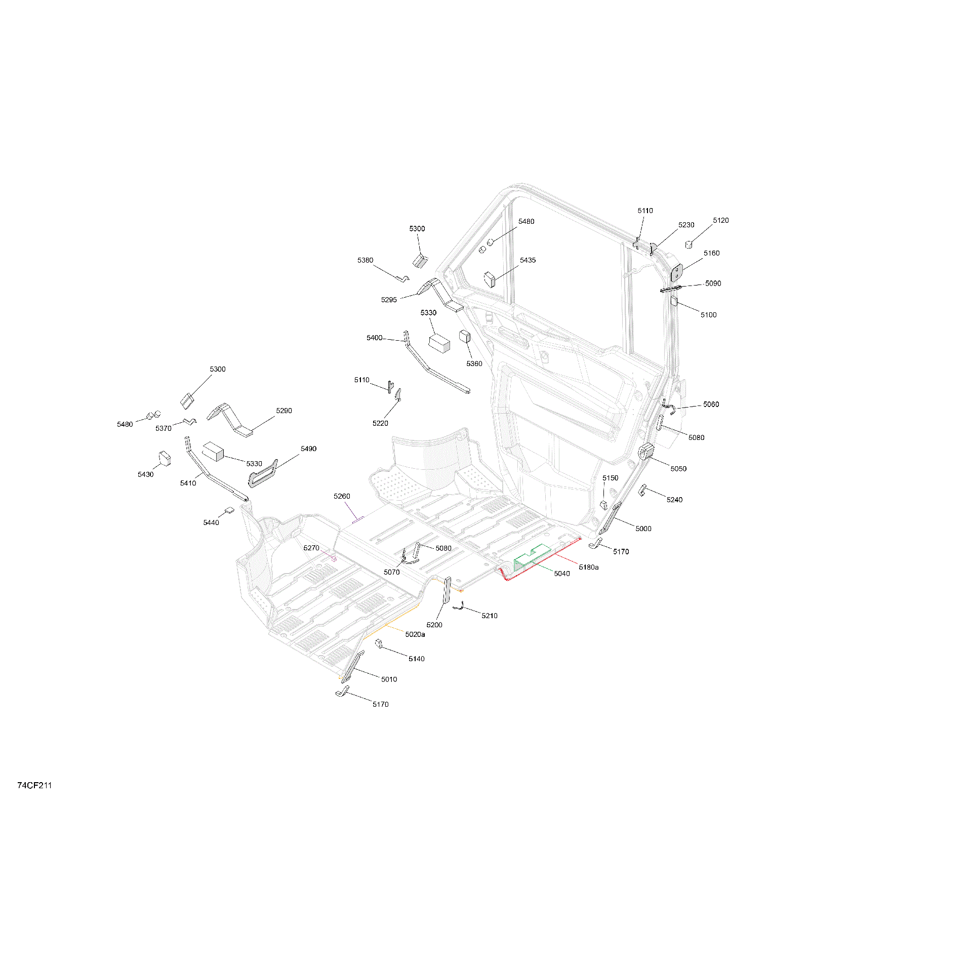 An Image of a Genuine Can-Am Parts Schematic Diagram showing the schematic - ENCLOSURE CAB - INSULATIONS