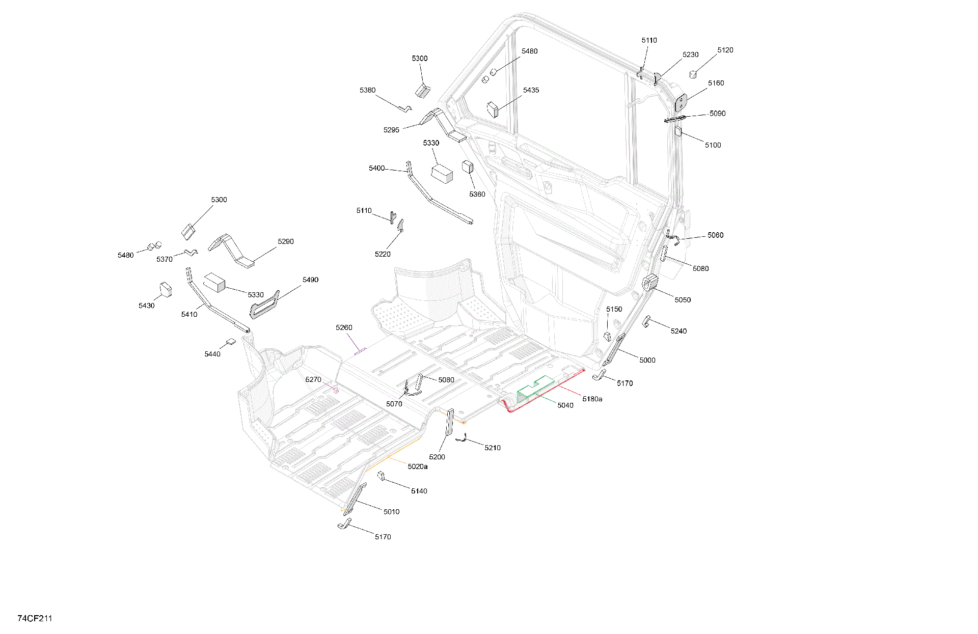 An Image of a Genuine Can-Am Parts Schematic Diagram showing the schematic - ENCLOSURE CAB - INSULATIONS