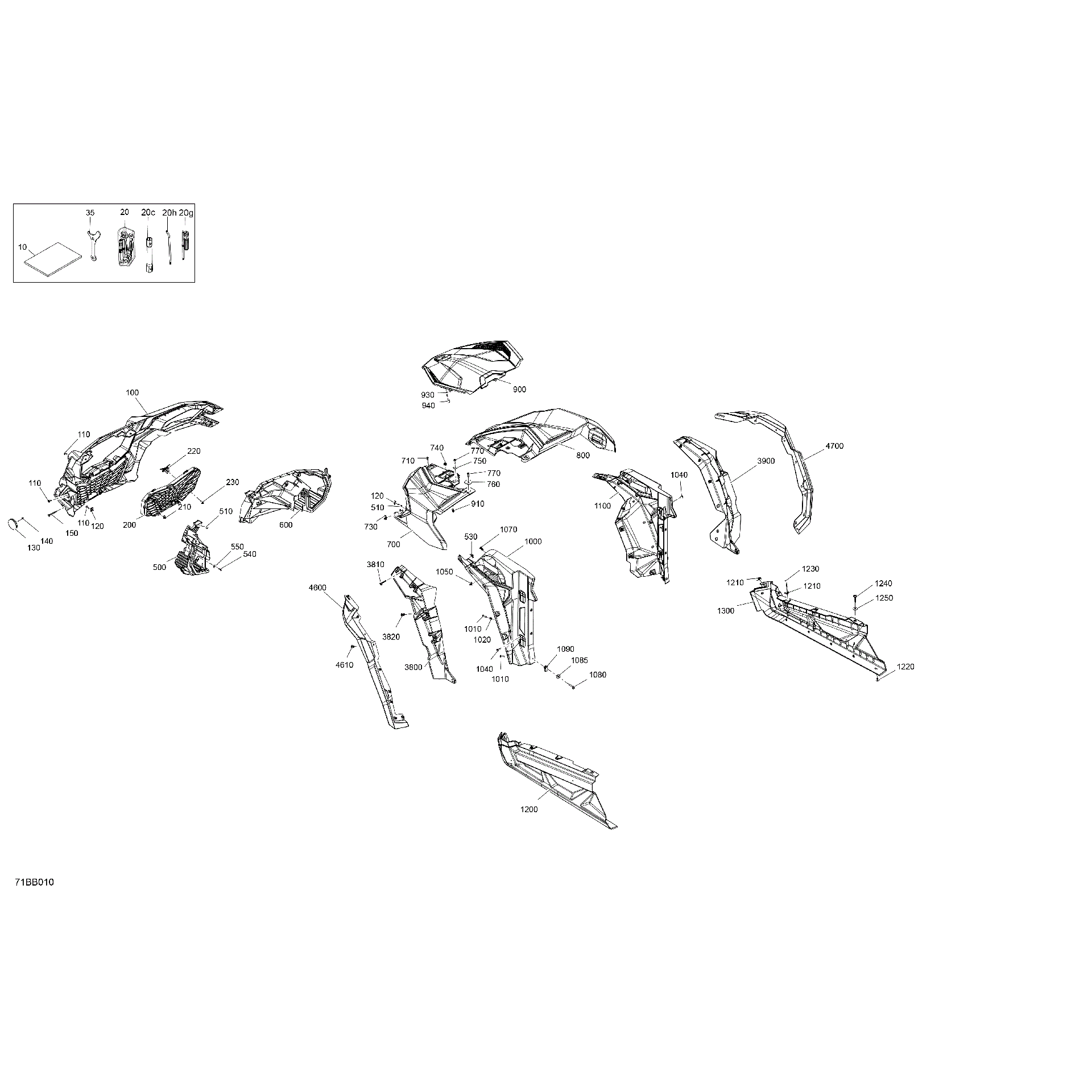 An Image of a Genuine Can-Am Parts Schematic Diagram showing the schematic - BODY - FRONT SECTION
