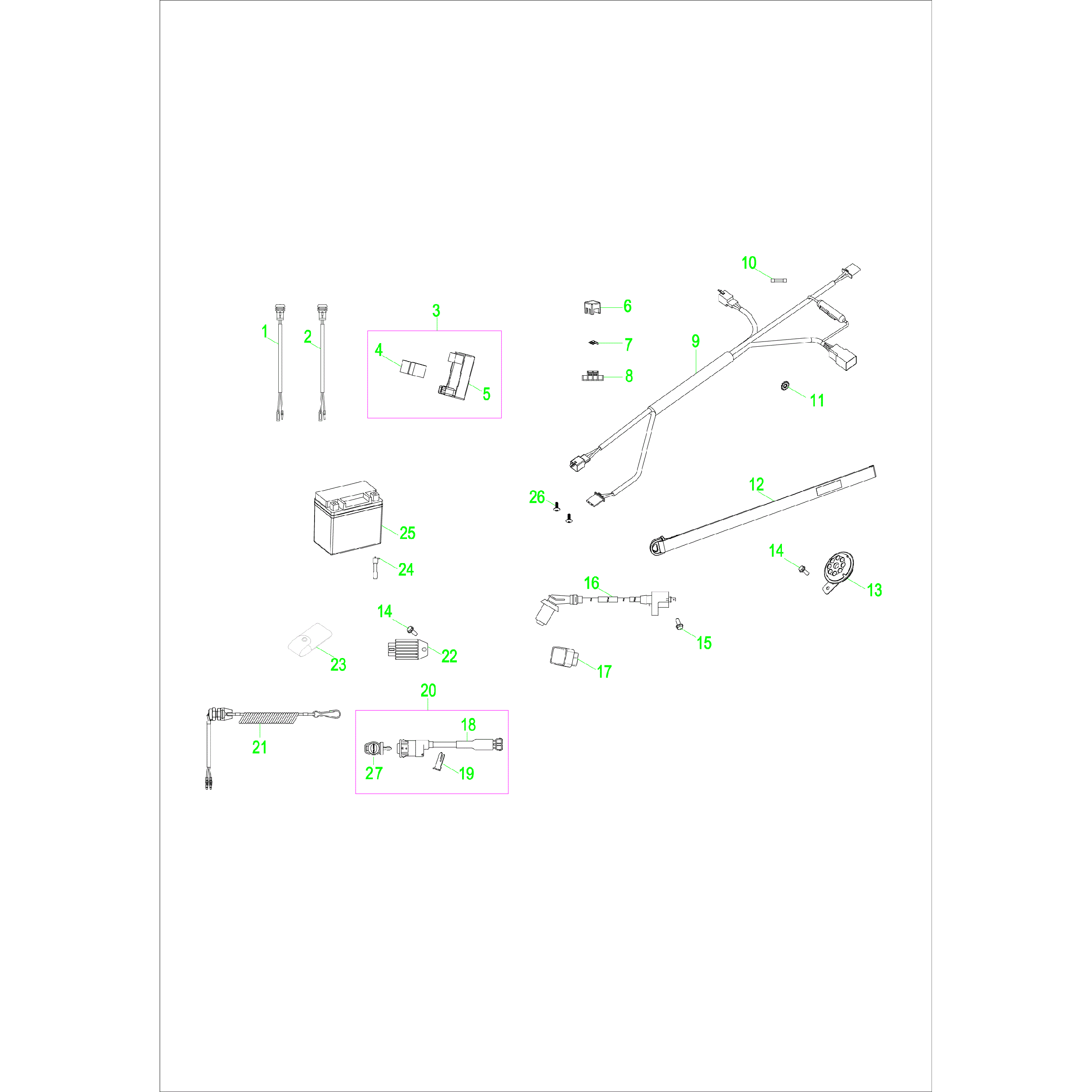 An Image of a Genuine Polaris Parts Schematic Diagram showing the schematic - ELECTRICAL: SWITCHES HARNESS and INDICATORS - 2016 POLARIS SPORTSMAN 90
