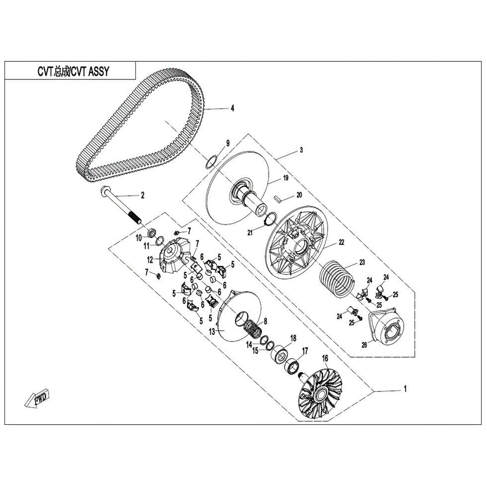 An Image of a Genuine CFMOTO Parts Schematic Diagram showing the schematic - CVT ASSY. - 2022 CFMOTO ZFORCE 500
