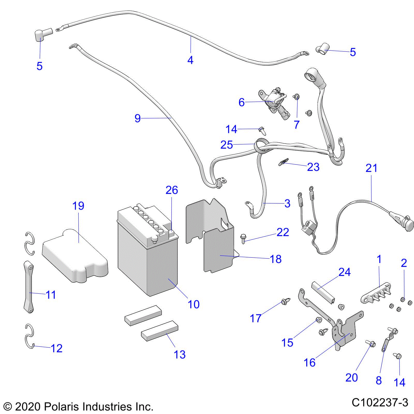 An Image of a Genuine Polaris Parts Schematic Diagram showing the schematic - ELECTRICAL: BATTERY - 2021 POLARIS SPORTSMAN TOURING 570
