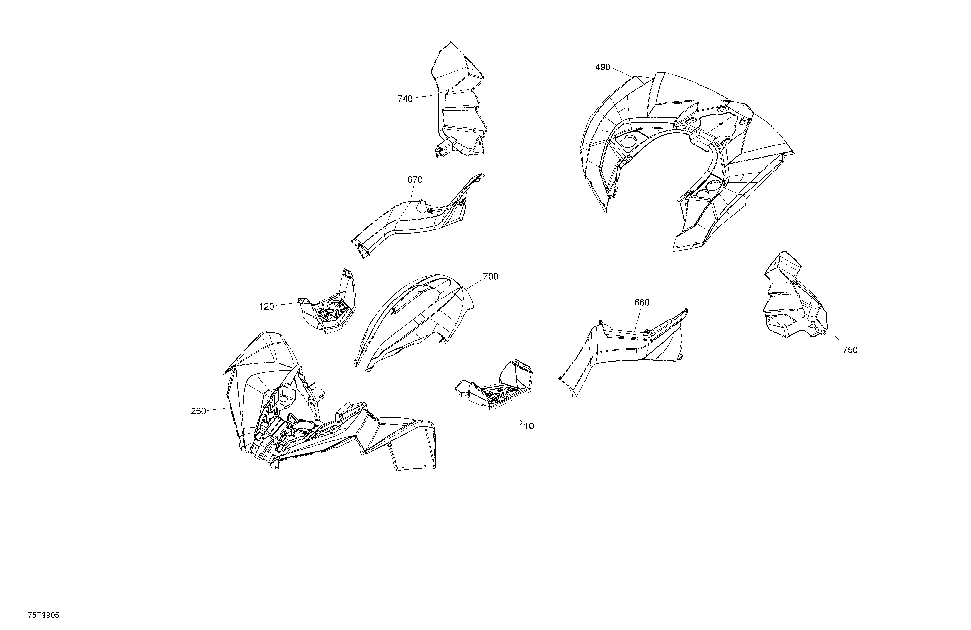 An Image of a Genuine Can-Am Parts Schematic Diagram showing the schematic - FENDER AND CENTRAL PANEL KIT - PACKAGE STD