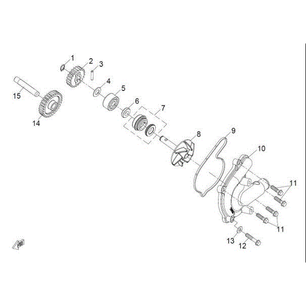 An Image of a Genuine CFMOTO Parts Schematic Diagram showing the schematic - WATER PUMP ASSY - 2016 CFMOTO ZFORCE 800 Trail