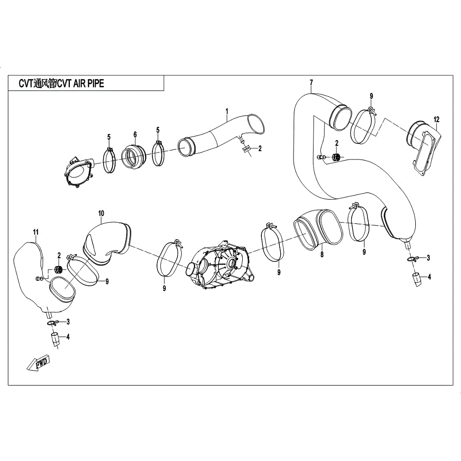 An Image of a Genuine CFMOTO Parts Schematic Diagram showing the schematic - CVT AIR PIPE - 2019 CFMOTO ZFORCE 1000