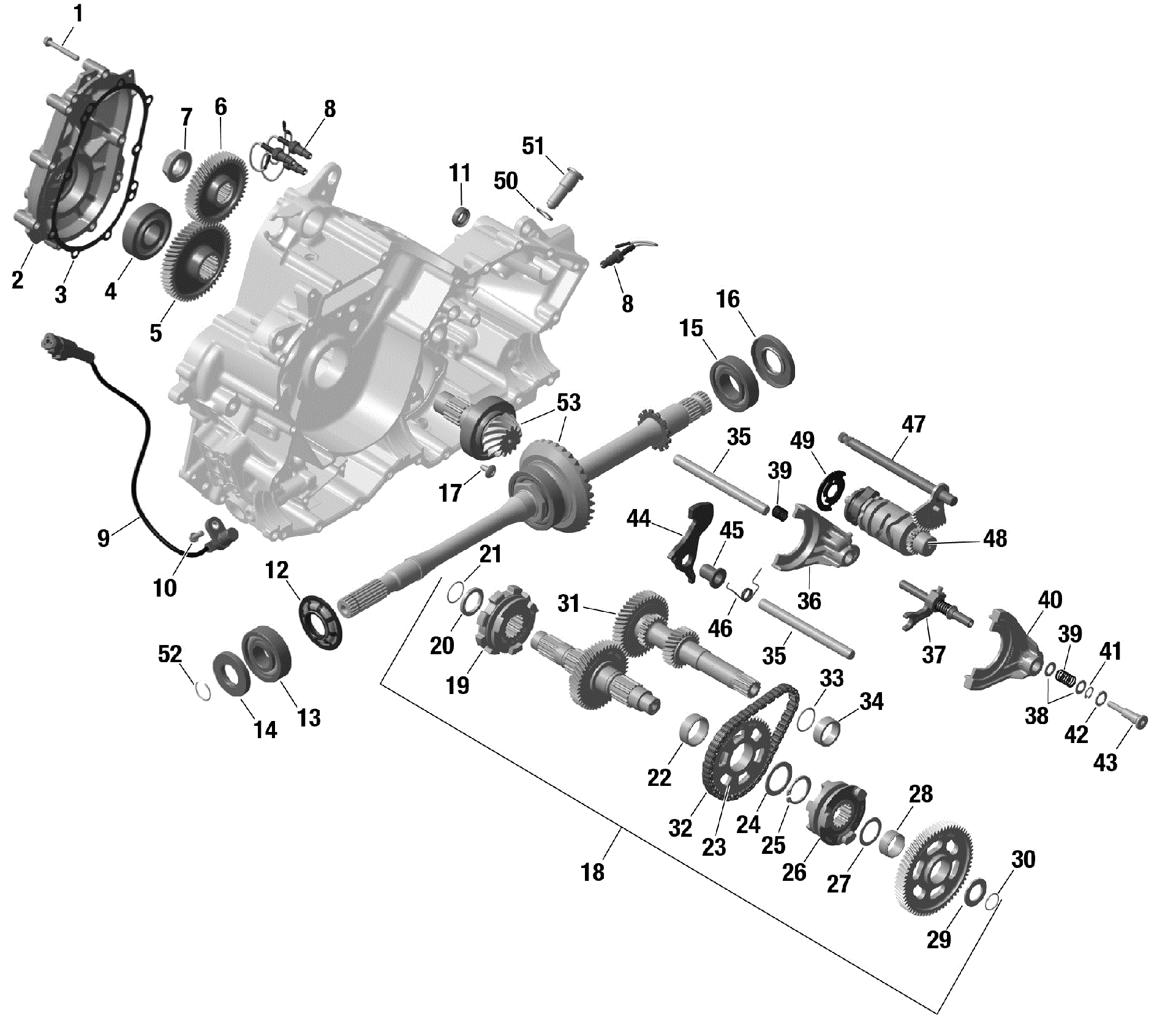 An Image of a Genuine Can-Am Parts Schematic Diagram showing the schematic - ROTAX - GEARBOX