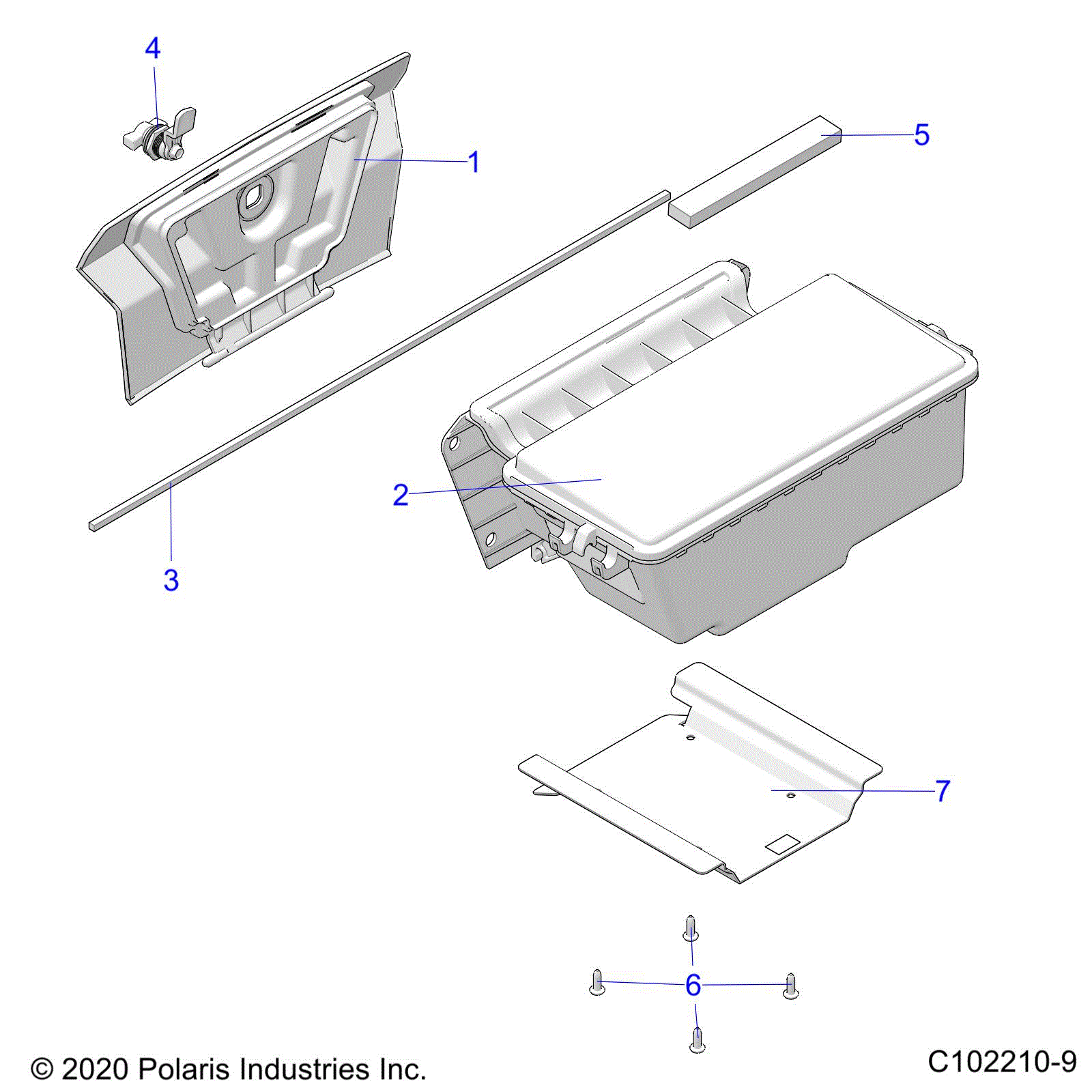 An Image of a Genuine Polaris Parts Schematic Diagram showing the schematic - BODY: STORAGE REAR - 2025 POLARIS SPORTSMAN 850 MUD 49S
