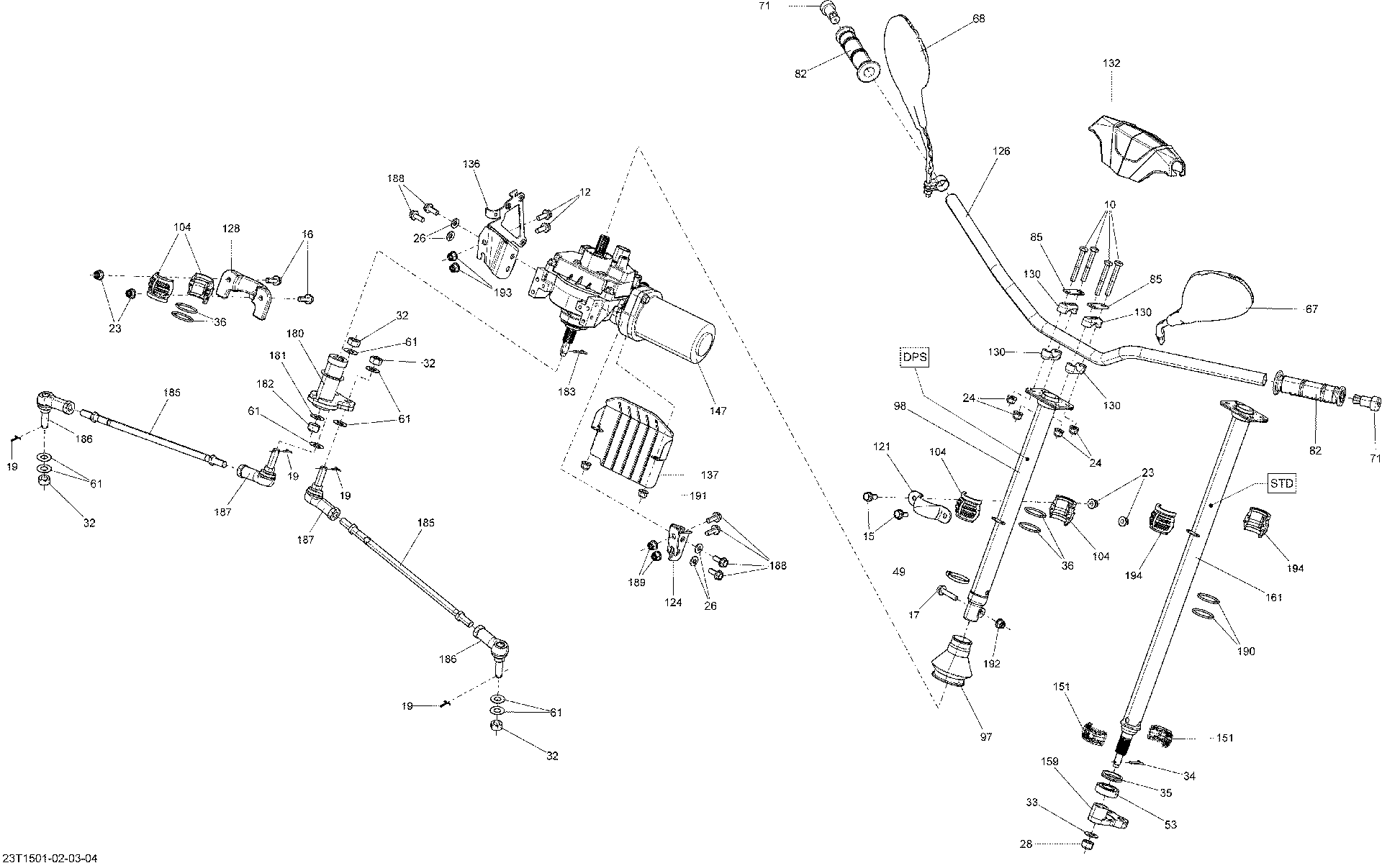 An Image of a Genuine Can-Am Parts Schematic Diagram showing the schematic - STEERING _23T1504