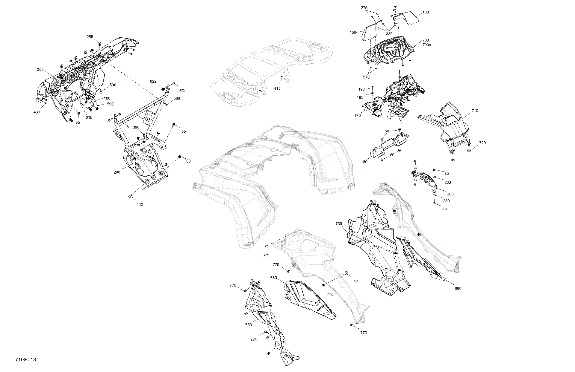 An Image of a Genuine Can-Am Parts Schematic Diagram showing the schematic - BODY - FRONT SECTION