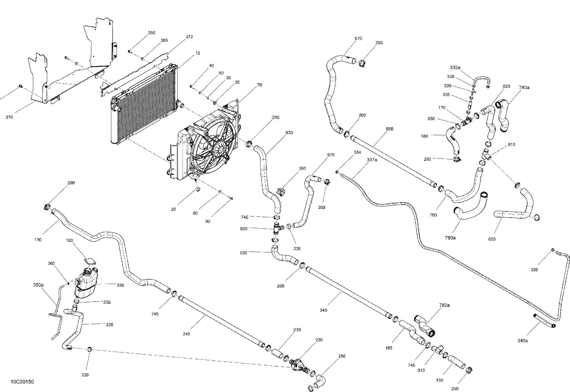 An Image of a Genuine Can-Am Parts Schematic Diagram showing the schematic - COOLING - SYSTEM