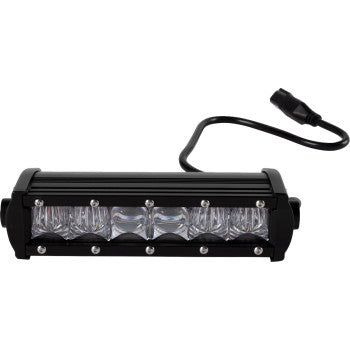 8-inch black rectangular LED light bar with six green LED bulbs and a power connector cable.