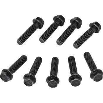 Eight Polaris Clutch Cover Screws by Moose Offroad, crafted to OE quality standards and arranged on a white background—ideal replacement parts for various auto applications.