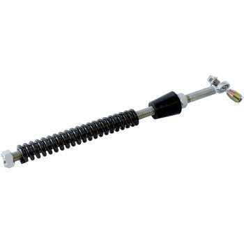 The Stabilizing Rod Assembly by Camso features a metal tension spring with a threaded rod, nuts, black rubber sleeve, and adjustable clamp—ideal for use as a mechanical or automotive replacement part.