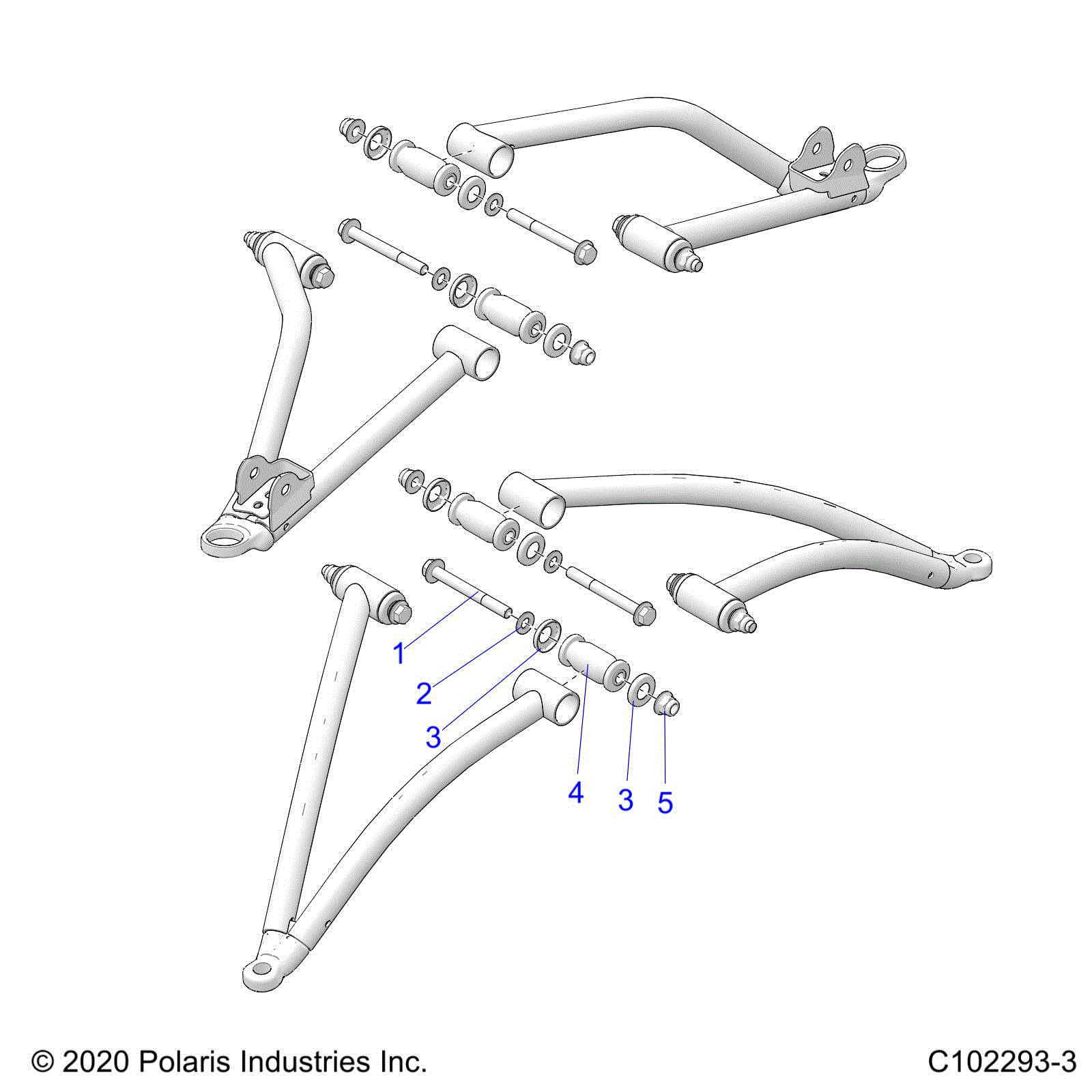 An Image of a Genuine Polaris Parts Schematic Diagram showing the schematic - SUSPENSION: A-ARM and STRUT MOUNTING - 2022 POLARIS SPORTSMAN 570 HUNTER EDITION