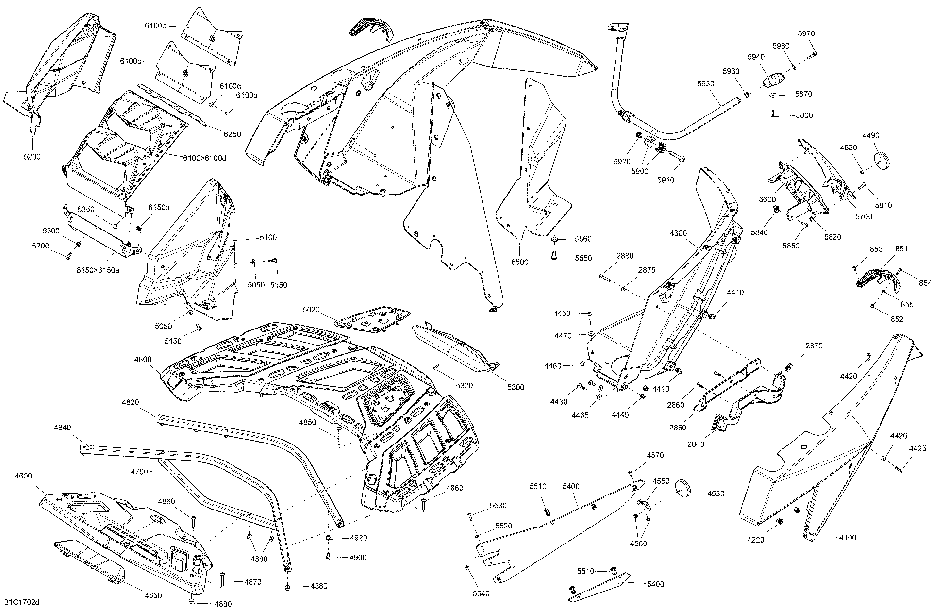 An Image of a Genuine Can-Am Parts Schematic Diagram showing the schematic - BODY AND ACCESSORIES - REAR SECTION ALL MODELS