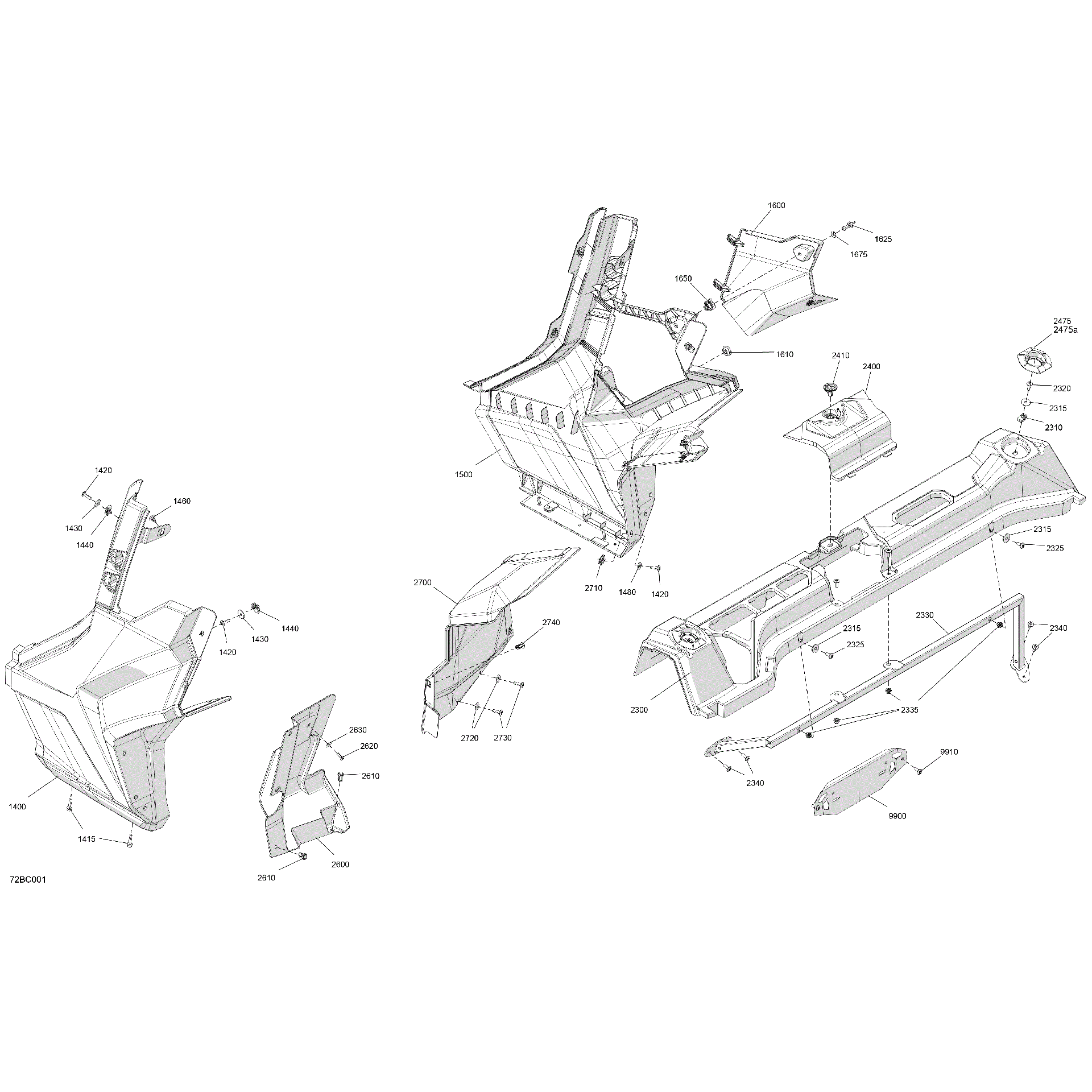 An Image of a Genuine Can-Am Parts Schematic Diagram showing the schematic - BODY - REAR SECTION
