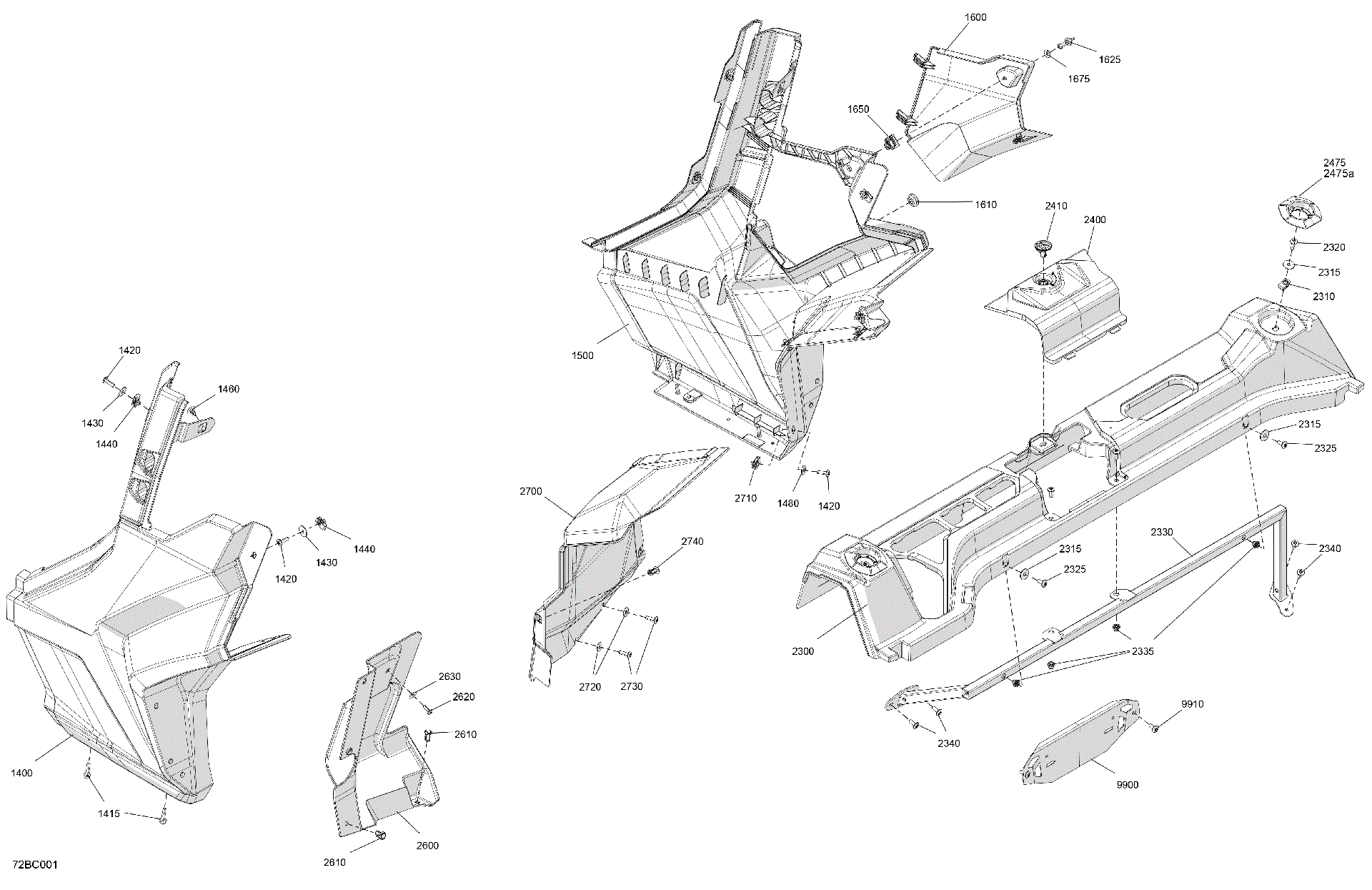 An Image of a Genuine Can-Am Parts Schematic Diagram showing the schematic - BODY - REAR SECTION