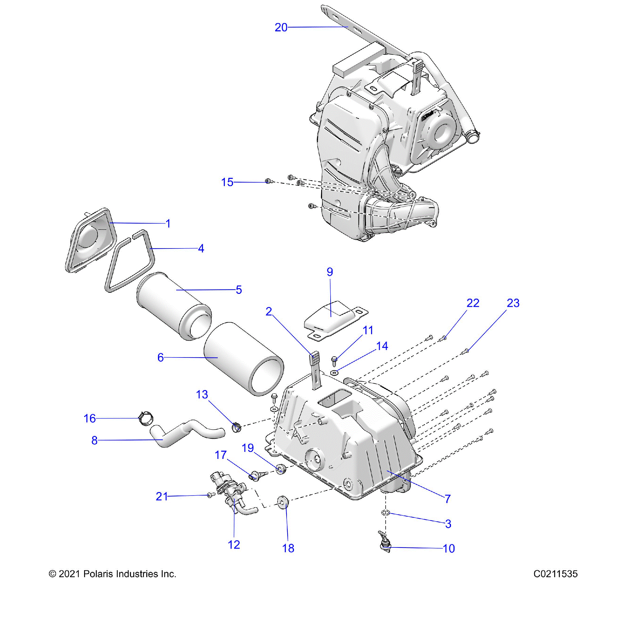 An Image of a Genuine Polaris Parts Schematic Diagram showing the schematic - ENGINE: AIR INTAKE - 2025 POLARIS SPORTSMAN 850 48"