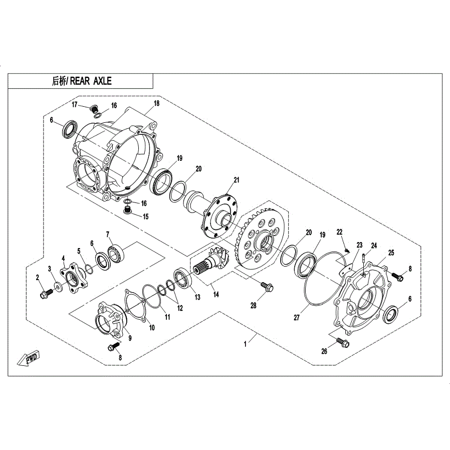 An Image of a Genuine CFMOTO Parts Schematic Diagram showing the schematic - REAR GEARCASE (NO DIFFERENTIAL) - 2019 CFMOTO ZFORCE 800 Trail