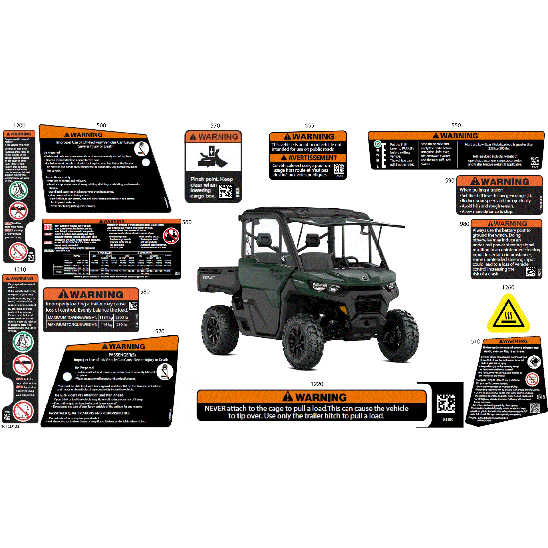 An Image of a Genuine Can-Am Parts Schematic Diagram showing the schematic - BODY - WARNING DECALS