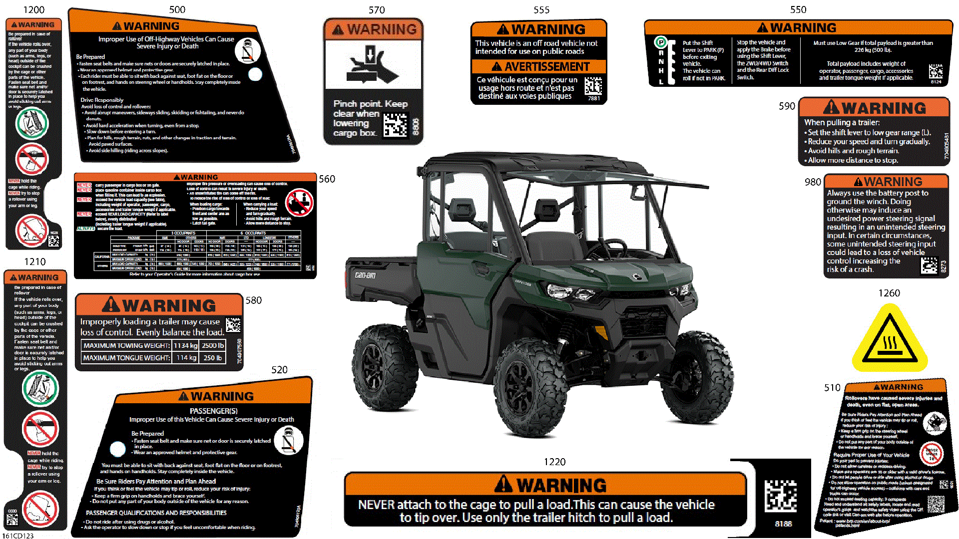 An Image of a Genuine Can-Am Parts Schematic Diagram showing the schematic - BODY - WARNING DECALS
