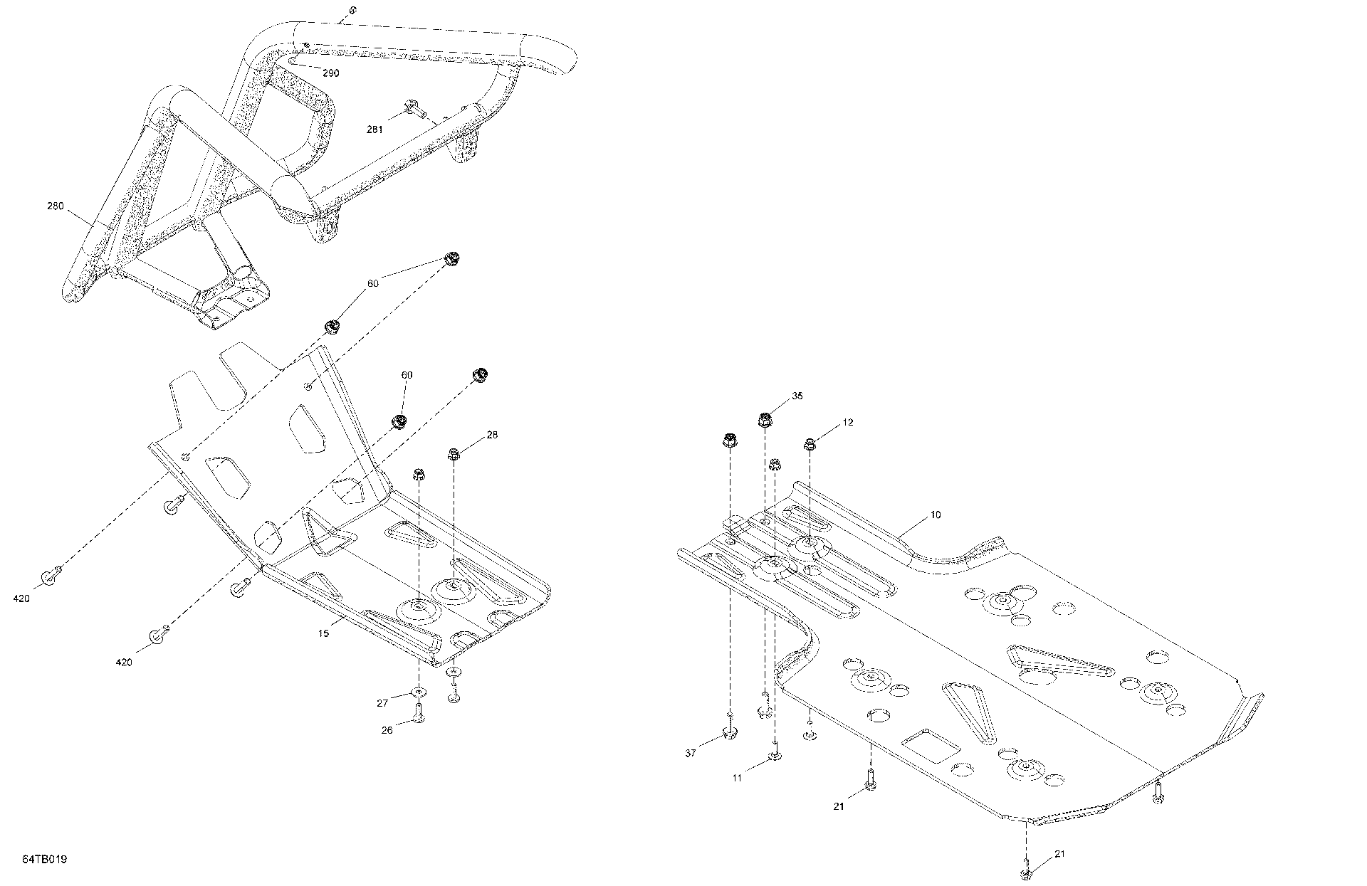 An Image of a Genuine Can-Am Parts Schematic Diagram showing the schematic - BODY - SKID PLATE AND BUMPER